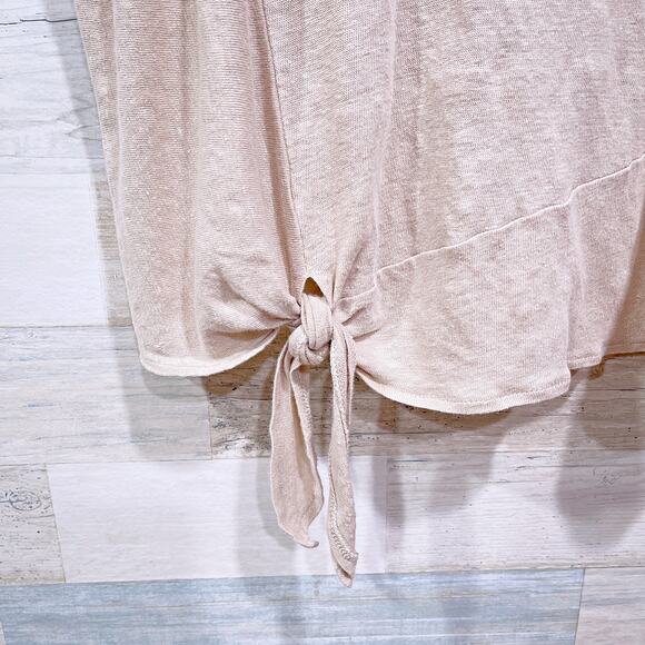 J Jill Love Linen Tie Hem Tee Beige Short Sleeve Stretchy Slub Knit Womens Large - Picture 3 of 6